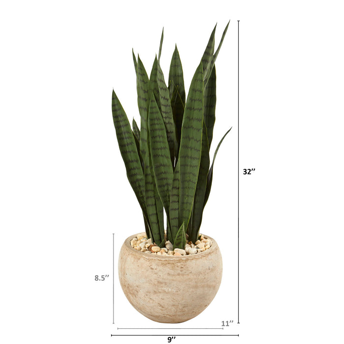 32" Sansevieria Artificial Plant in Sand Colored Planter