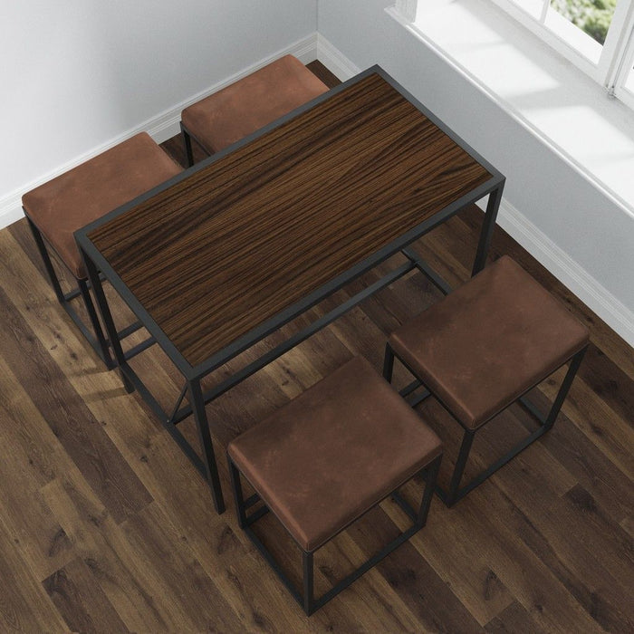 Modern Geo Walnut Five Piece Bar Set - Dark Brown