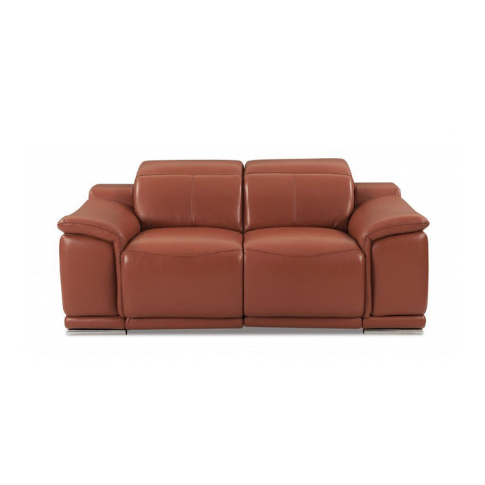 Three Piece Italian Leather Six Person Indoor Seating Set - Camel