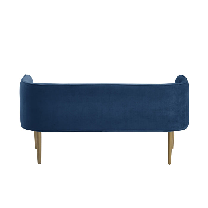 Velvet Upholstered Bench - Navy Blue / Brown