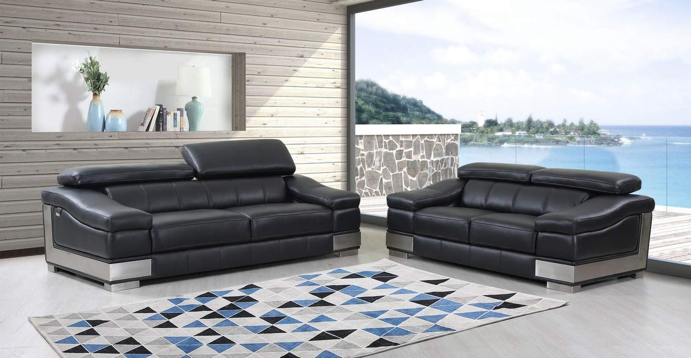 2 Piece Indoor Italian Leather Five Person Seating Set - Black