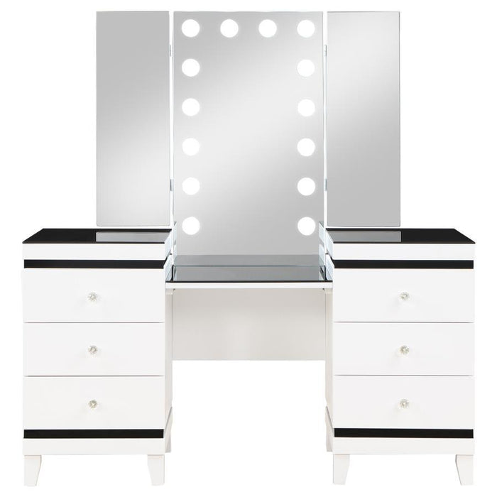 Talei - 6-Drawer Vanity Set With Hollywood Lighting - Black And White - Simple Home Plus