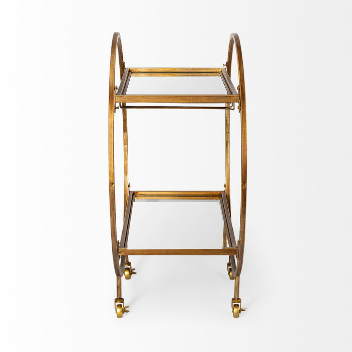 Showstopper Circular Rolling Gold Bar Cart - Gold