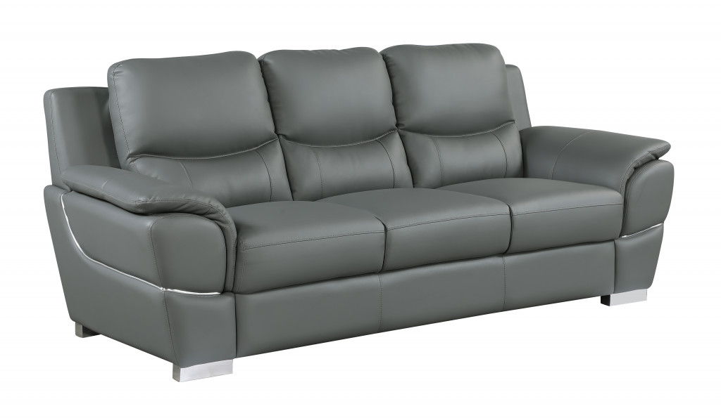 Sofa Leather With Silver Legs - Gray