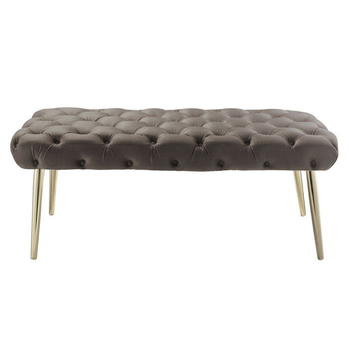 Velvet Upholstered Bench - Taupe / Gold