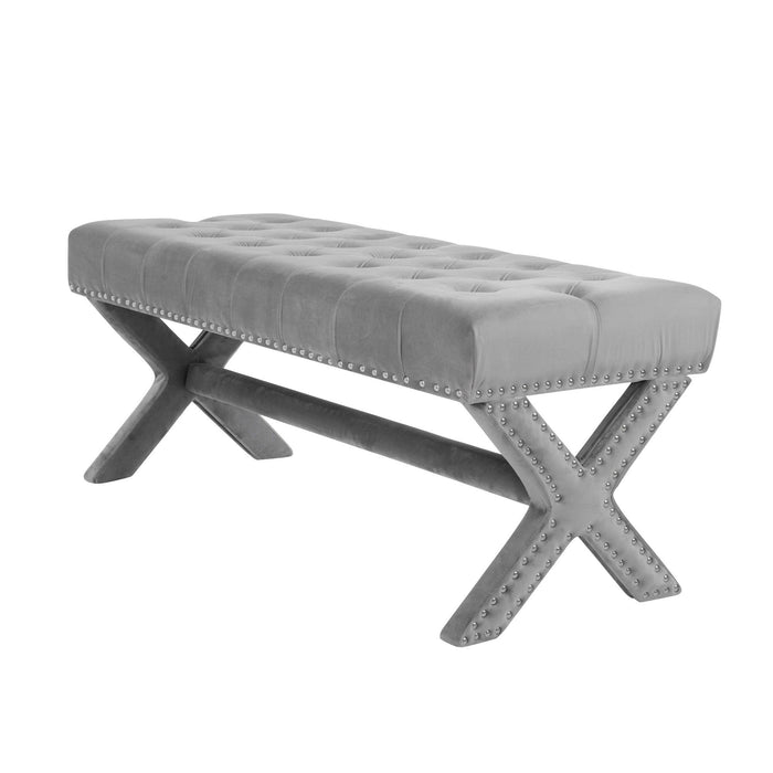 Upholstered Velvet Bench - Gray