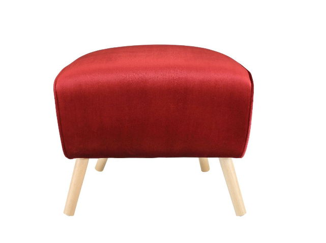 Velvet Ottoman - Red / Brown