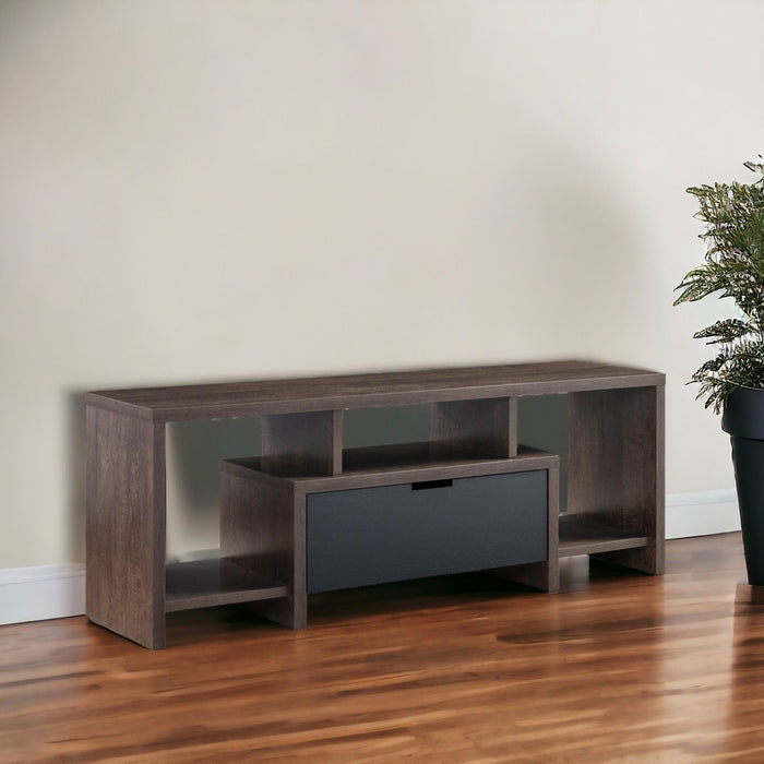 Wood Cabinet Enclosed Storage TV Stand - Walnut Oak / Black