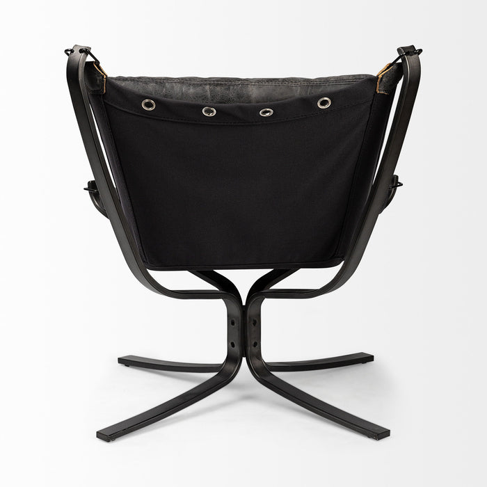 Leather Suspended Seat Accent Chair With Iron Frame - Colarado Black