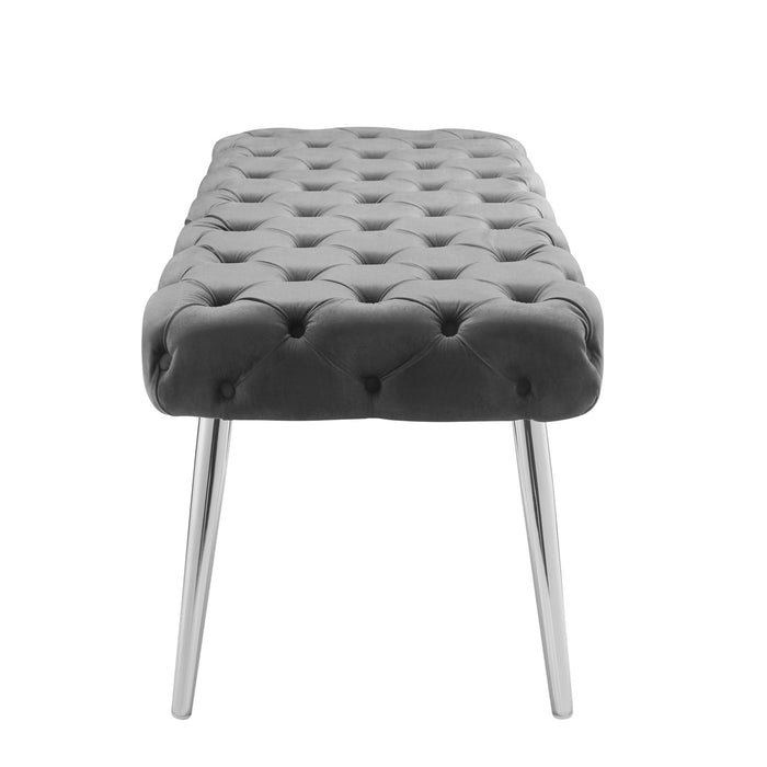 Velvet Bench Upholstered - Gray / Silver