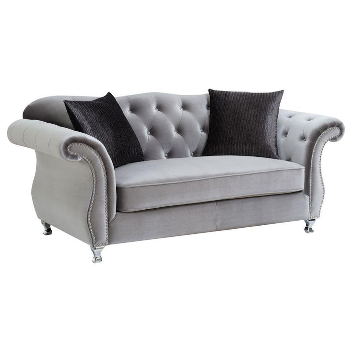 Frostine - Button Tufted Loveseat - Silver - Simple Home Plus