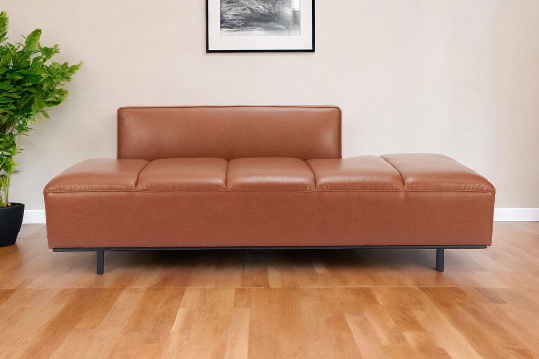 Sofa Faux Leather With Black Legs - Brown