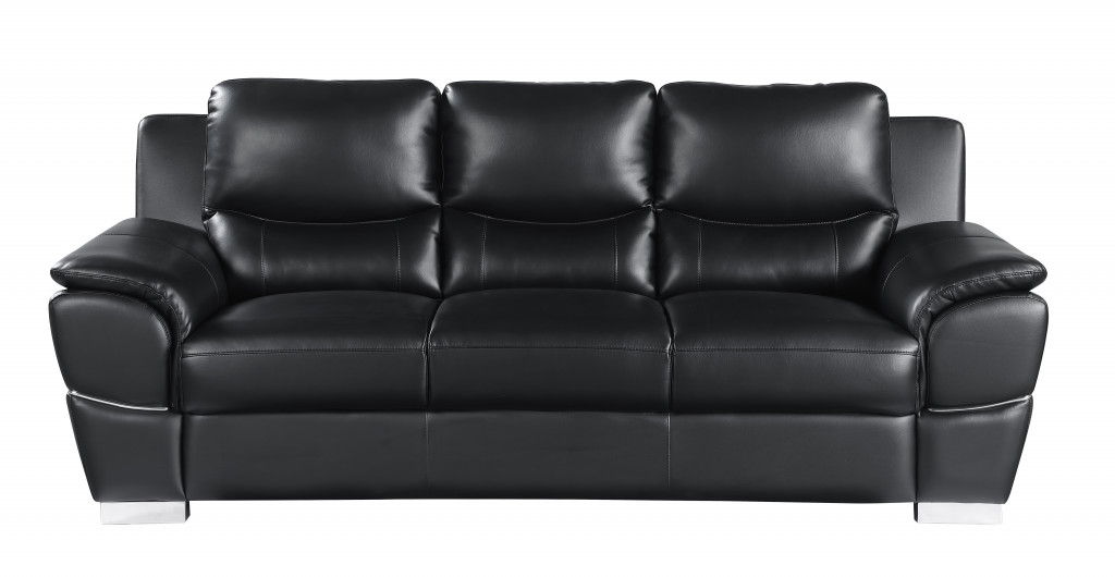 2 Piece Indoor Genuine Leather Five Person Seating Set - Black