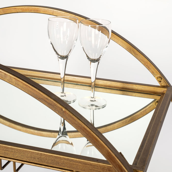 Showstopper Circular Rolling Gold Bar Cart - Gold