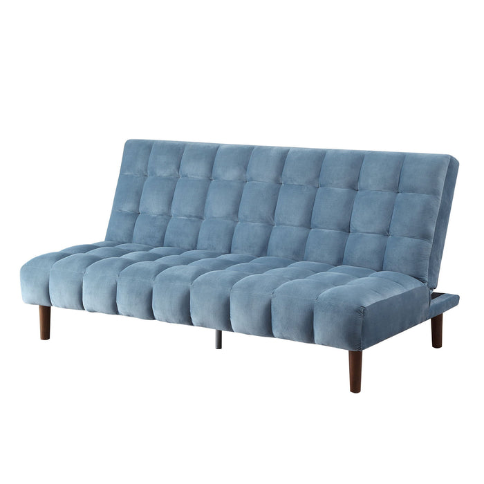 Velvet Sleeper Sofa With Wood Brown Legs - Teal Blue