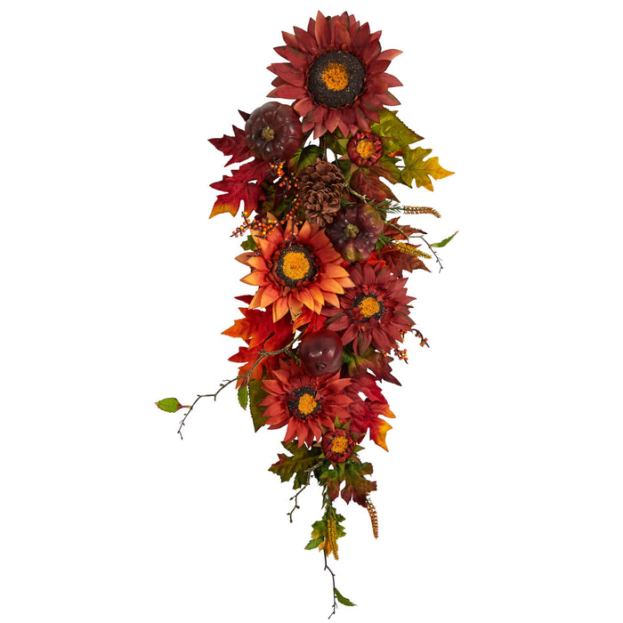 35" Autumn Sunflower Pumpkin and Berries Teardrop