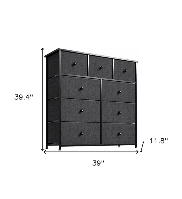 Fabric Bin And Steel Nine Drawer Dresser - Black / Gray