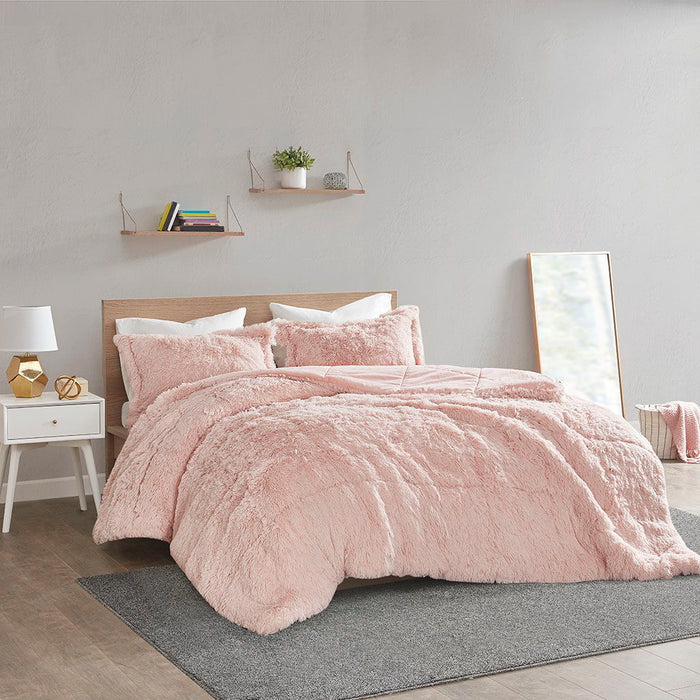 Malea - King Shaggy Comforter Mini Set - Blush