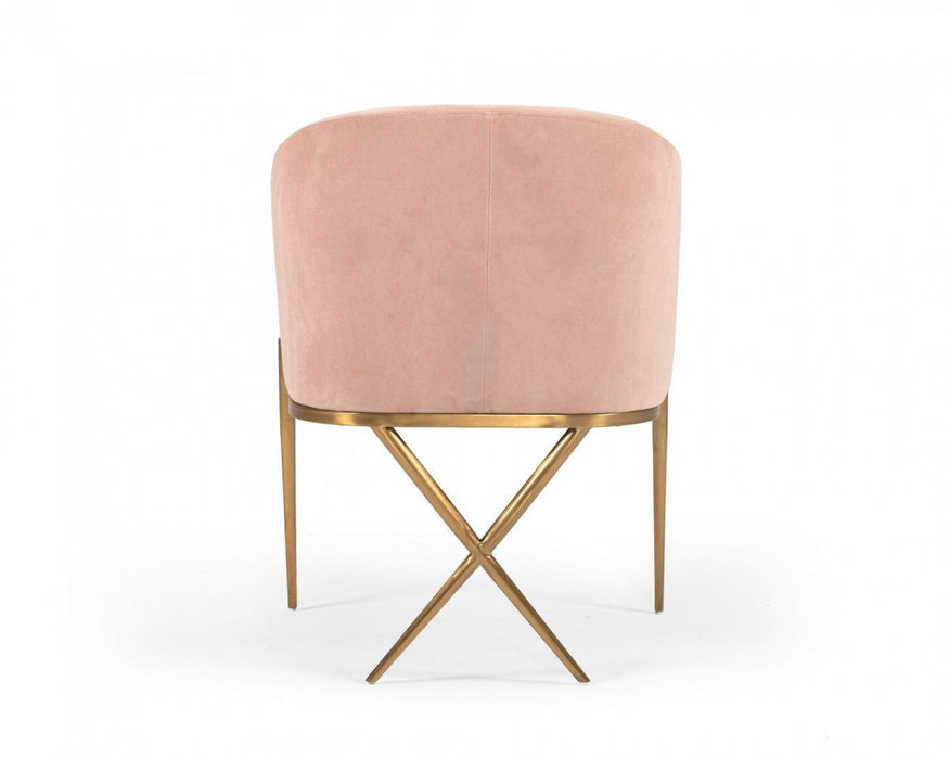 Velvet And Gold Solid Color Arm Chair - Pink