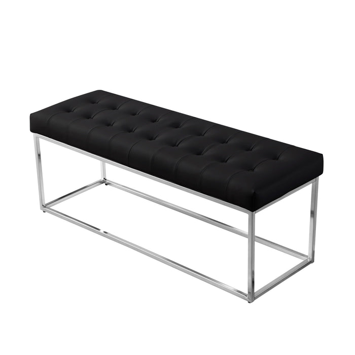 Upholstered Faux Leather Bench - Black / Silver