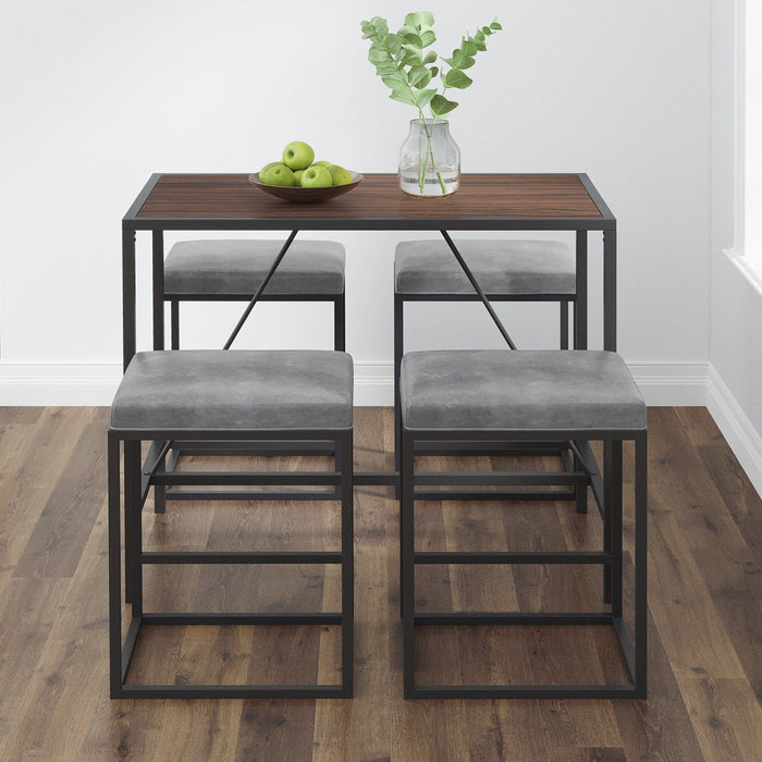 Modern Geo Walnut Five Piece Bar Set - Gray