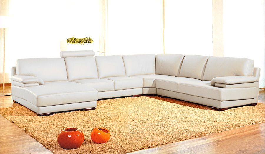 Leather And Wood Sectional Sofa - Orange