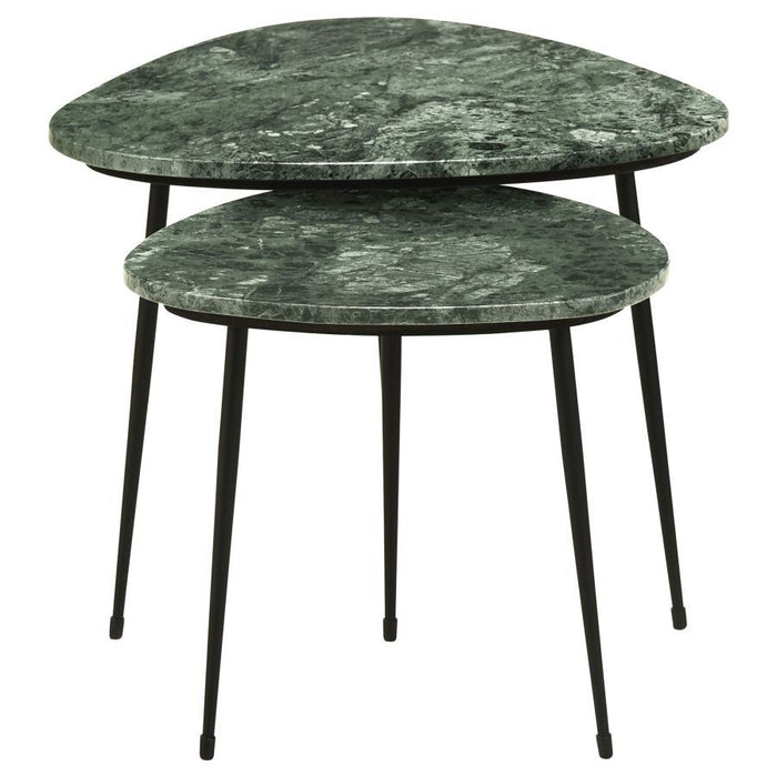 Tobias - 2 Piece Triangular Marble Top Nesting Table - Green And Black - Simple Home Plus