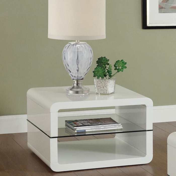 Elana - Square 2-Shelf End Table - Glossy White - Simple Home Plus