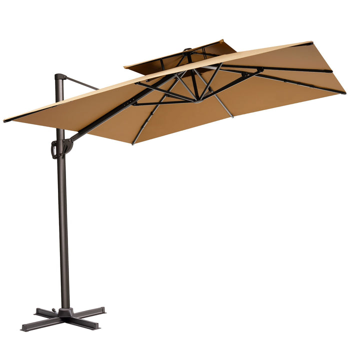 Round Tilt, Cantilever Patio Umbrella With Stand - Tan