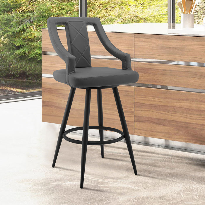 41" Faux Leather Swivel Counter Height Bar Chair - Gray / Black