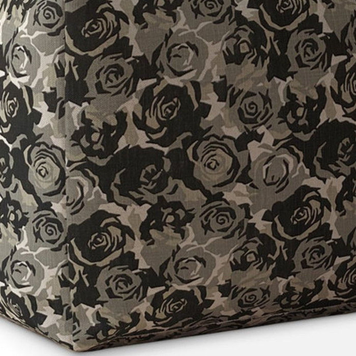 Canvas Floral Pouf Cover - Beige