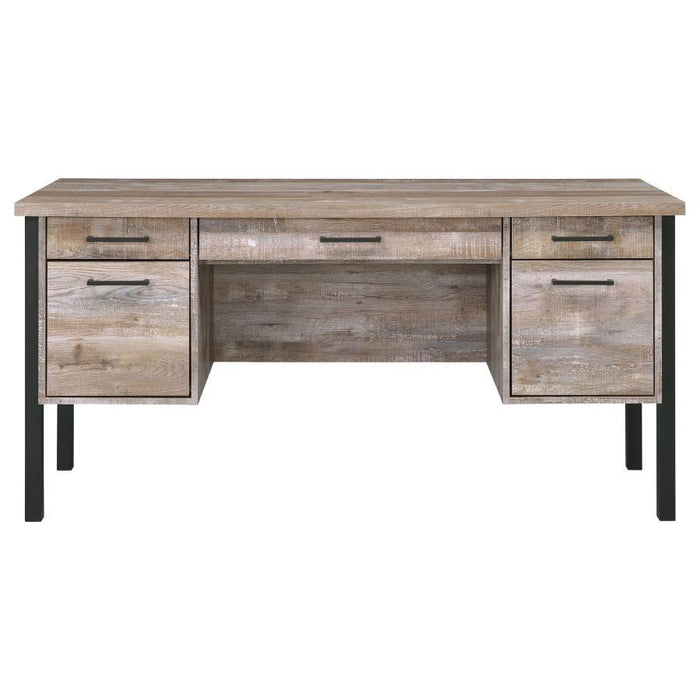 Samson - 4-Drawer Office Desk - Weathered Oak - Simple Home Plus