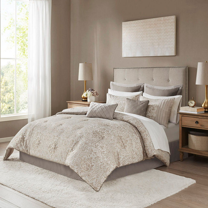 Emilia - King 12 Piece Complete Bed Set - Neutral