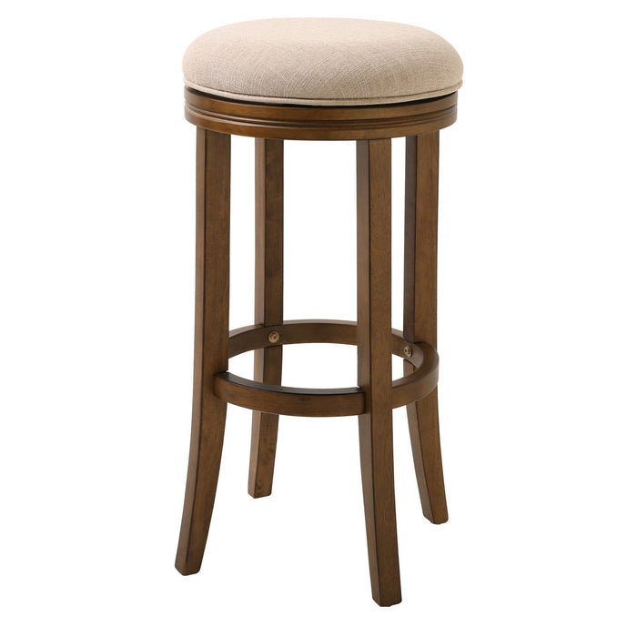 Solid Wood Swivel Backless Bar Height Bar Chair - Cream / Brown