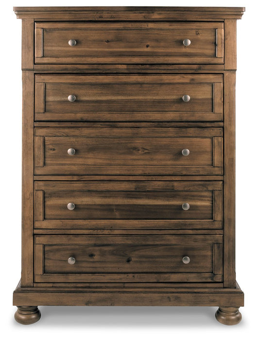 Flynnter - Medium Brown - Five Drawer Chest - Simple Home Plus