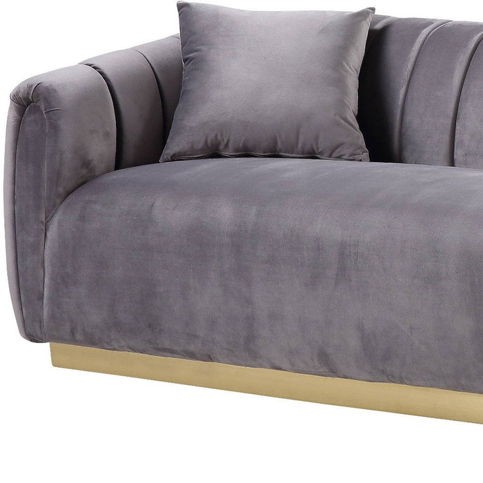 Velvet Sofa And Toss Pillows With Gold Legs - Gray