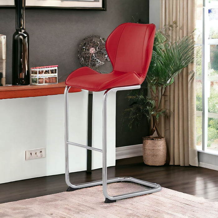 Metal Low Back Bar Height Bar Chairs (Set of 4) - Red / Silver