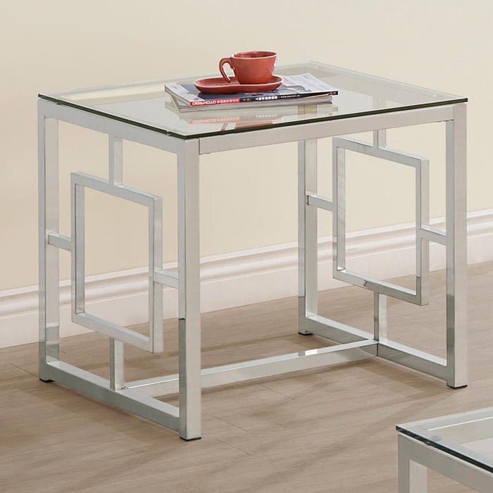 Merced - Square Tempered Glass Top End Table - Nickel - Simple Home Plus