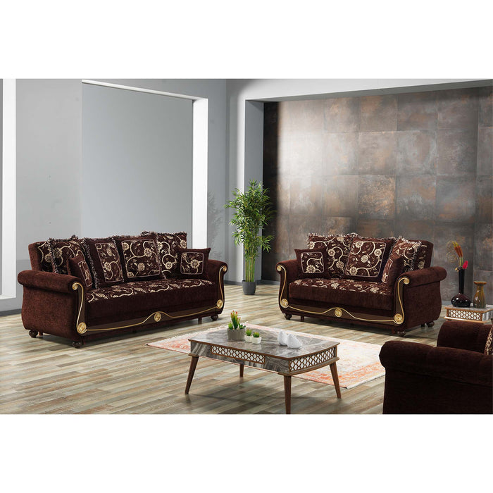 Chenille Paisley Sleeper Sofa And Toss Pillows - Brown