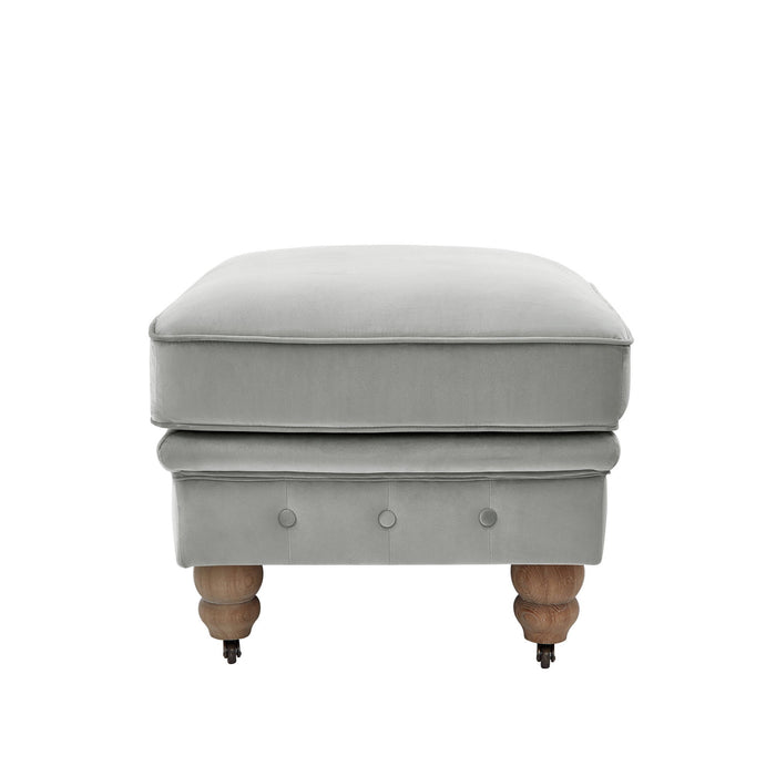 Tufted Velvet And Natural Rolling Cocktail Ottoman - Gray