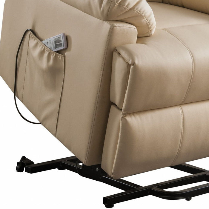 Faux Leather Power Massage Lift Assist Recliner - Beige