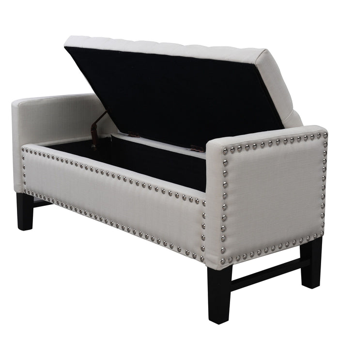 Upholstered Linen Bench With Shoe Storage - Cream