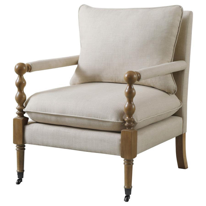 Dempsy - Upholstered Accent Chair With Casters - Beige - Simple Home Plus