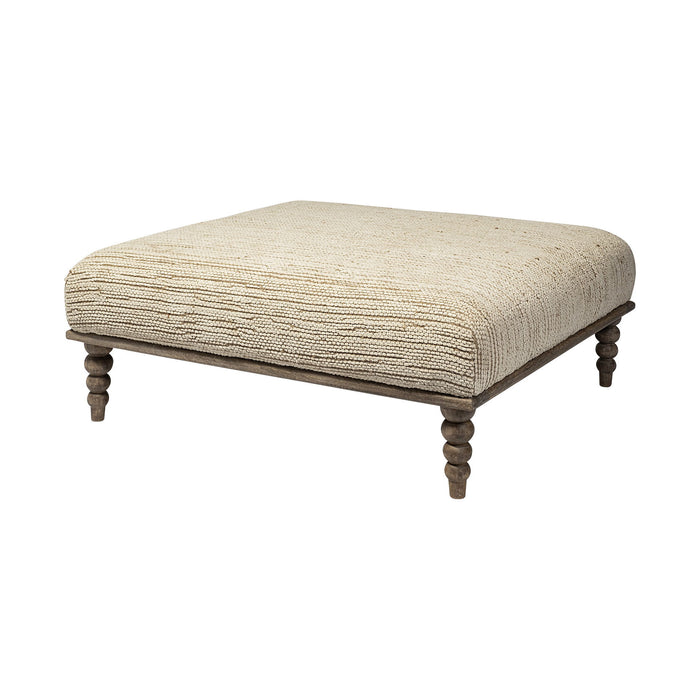 Upholstered Cotton Blend Bench - Cream / Brown