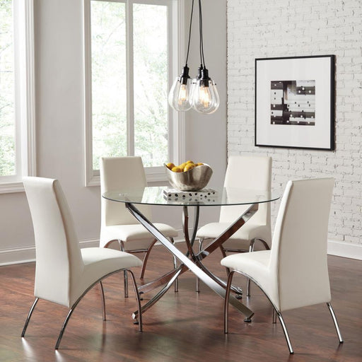 Beckham - 5 Piece Round Dining Set - Chrome And White - Simple Home Plus