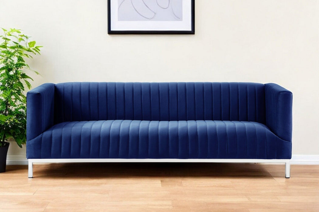 Sofa Velvet With Silver Legs - Navy Blue