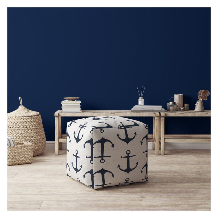 Canvas Anchor Pouf Cover - Blue