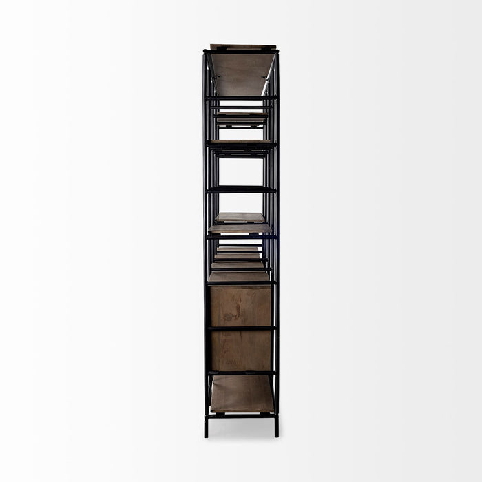 Wood And Metal Multi Shelves Shelving Unit - Medium Brown