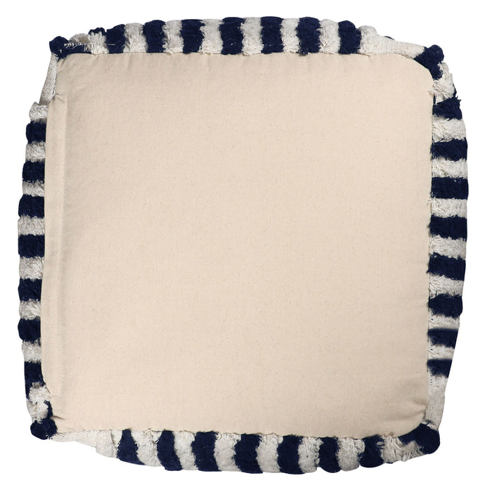 Cotton Cube, Striped Pouf Ottoman - Blue