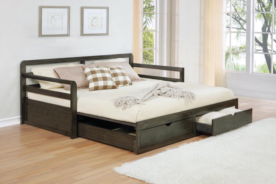 Sorrento - 2-Drawer Twin Daybed With Extension Trundle - Gray - Simple Home Plus